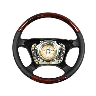 Leather steering wheel root wood with 21mm toothed rim for Mercedes R129 W124 W126 W140 W201