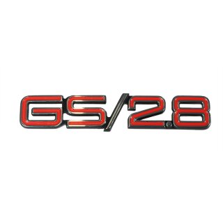Schriftzug "GS/2,8" verchromt schwarz/rot ausgelegt für Kofferraum Opel Oldtimer Commodore B