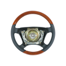 Leather / Zebrano wooden steering wheel with 21mm toothed rim for Mercedes R107 W123 W126 W124 W201 G-Mod.