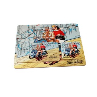 3 part Sausebub set of coasters with roller motif