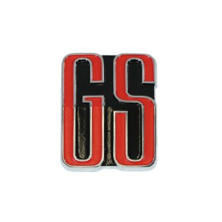 Schriftzug "GS" geknickt - verchromt schwarz/rot ausgelegt für Kühlergrill Opel Oldtimer Commodore